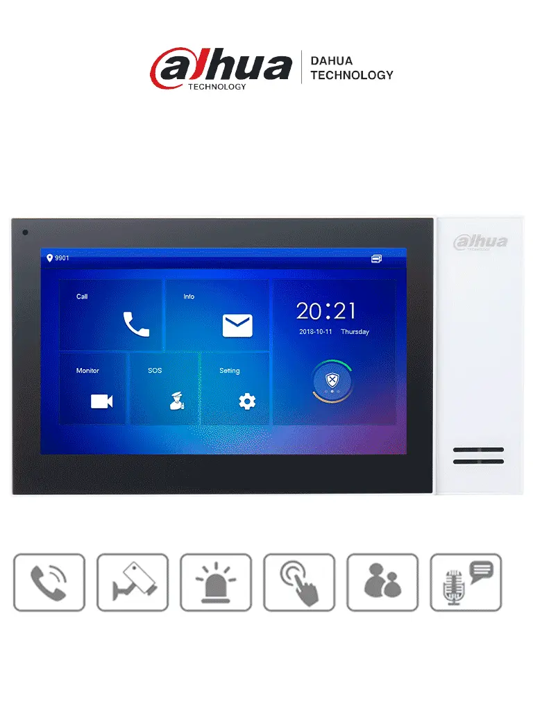 DAHUA VTH2421FW-P - Monitor IP de 7" Serie Pro con pantalla táctil, 8GB de memoria, PoE estándar, ranura MicroSD, admite 9 monitores adicionales, llamada grupal, videos, mensajes y 6 entradas/salidas de alarma / #VDP