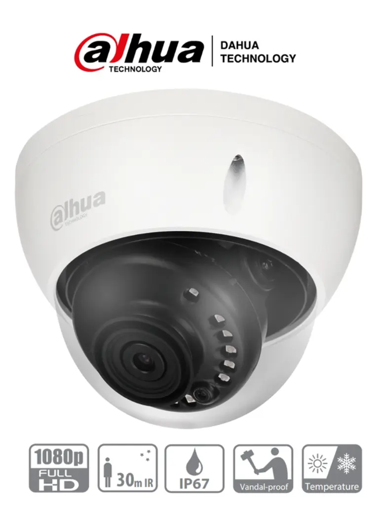 DAHUA HAC-HDBW1500E-28 - Cámara Domo de 5 Megapixeles Antivandalica/ Lente de 2.8mm/ 111 Grados de Apertura/ IR de 30 Mts/ IP67/ IK10/ Soporta: CVI/CVBS/AHD/TVI/
