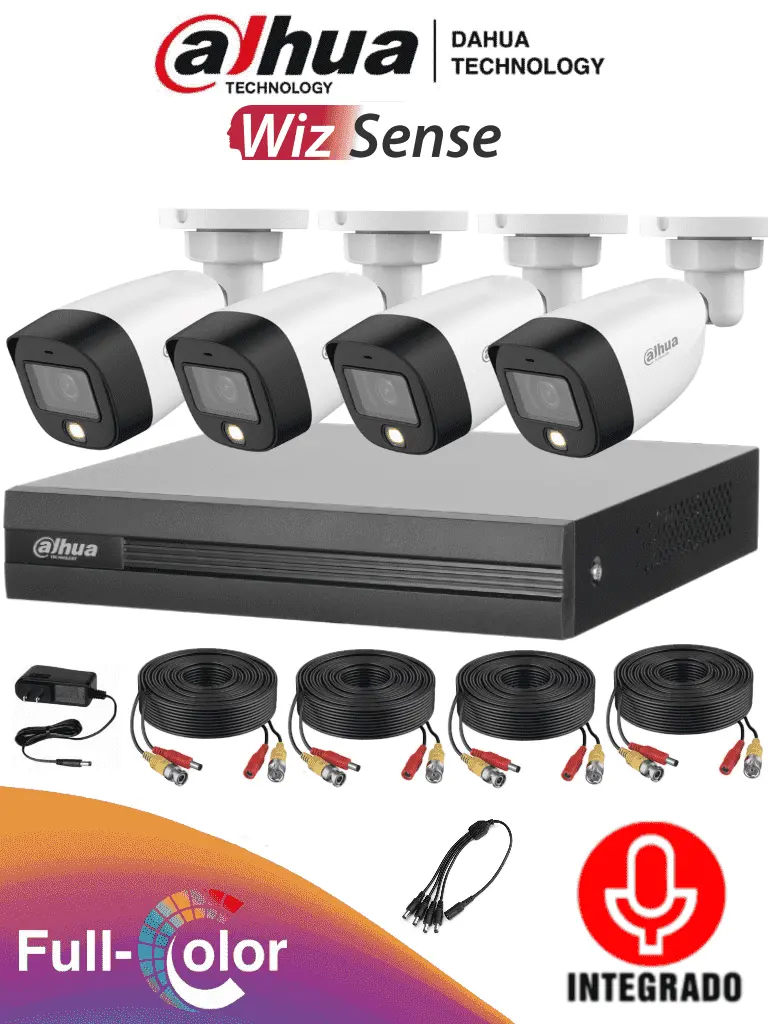 DAHUA KITXVR1B04-I+HFW1200CMA -Kit de 4 canales con cámaras de 2MP y audio. Incluye DVR Cooper-I WizSense con IA y H.265+, 4 cámaras metálicas con micrófono integrado, 4 canales más 1IP o hasta 5 canales IP, 4 canales SMD Plus y accesorios incluidos/